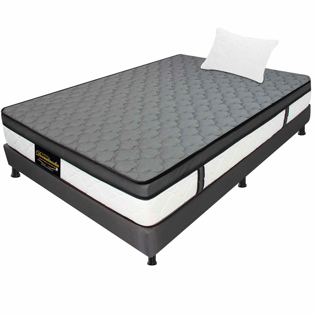 Combo Colchón y Base Cama Dublín Gris Sencillo 100 X 190 Cm Medio Firme Ortopedico e Hipoalergénico - Combos Habitacion | Bylmo