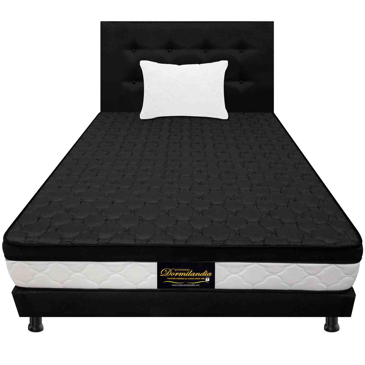 Combo Colchón y Base Cama Dublín Negro Sencillo 100 X 190 Cm Medio Firme Ortopedico e Hipoalergénico - Combos Habitacion | Bylmo