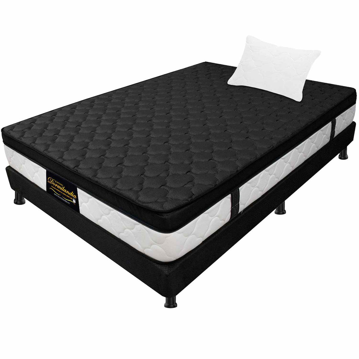 Combo Colchón y Base Cama Dublín Negro Sencillo 100 X 190 Cm Medio Firme Ortopedico e Hipoalergénico - Combos Habitacion | Bylmo