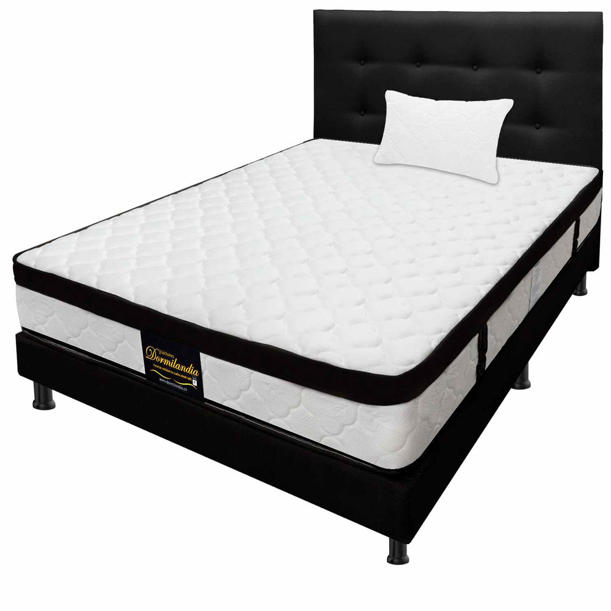 Combo Colchón y Base Cama Versalles Negro Sencillo 100 X 190 Cm Medio Firme Ortopedico e Hipoalergénico - Combos Habitacion | Bylmo