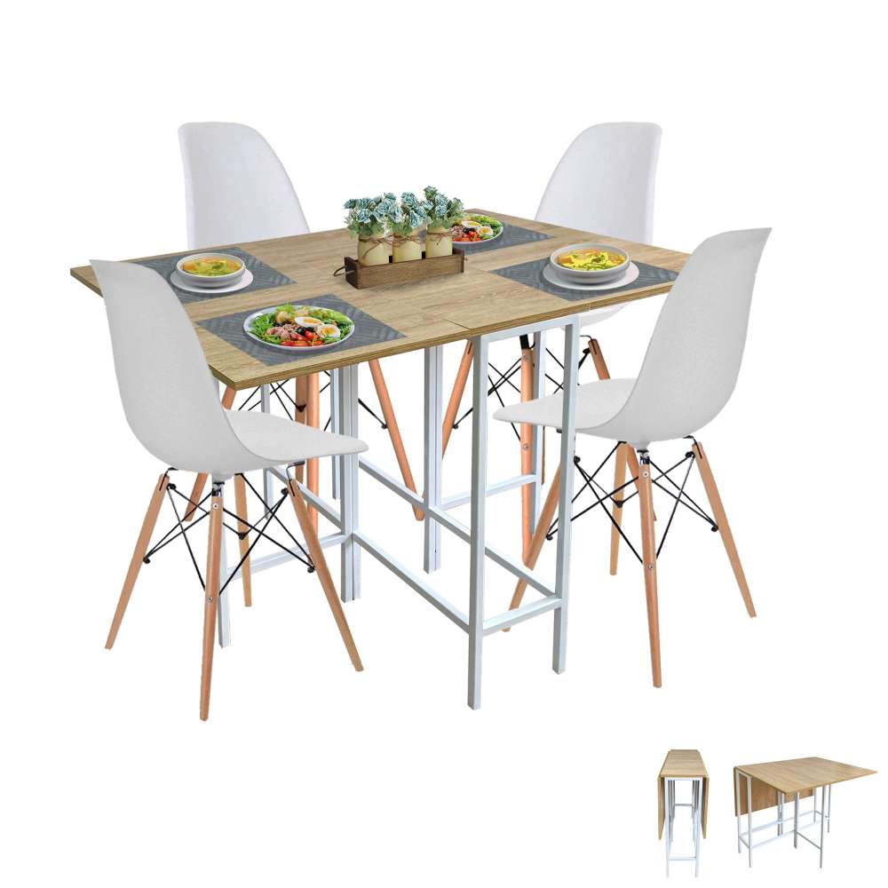 Combo Comedor Plegable y Sillas Pro Vienes y Blanco 128 cm de Cuatro Puestos - Comedores | Bylmo