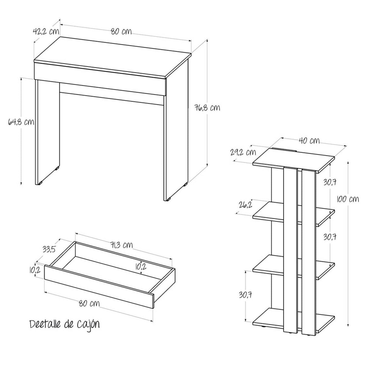 Combo Escritorio y Biblioteca Escrilec Rovere 80 cm con Cajón y Entrepaños - Combos Oficina | Bylmo