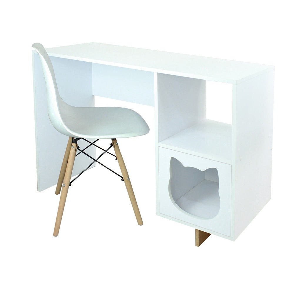 Combo Escritorio y Silla Basic Blanco 110 cm con Espacio para Mascota - Combos Oficina | Bylmo