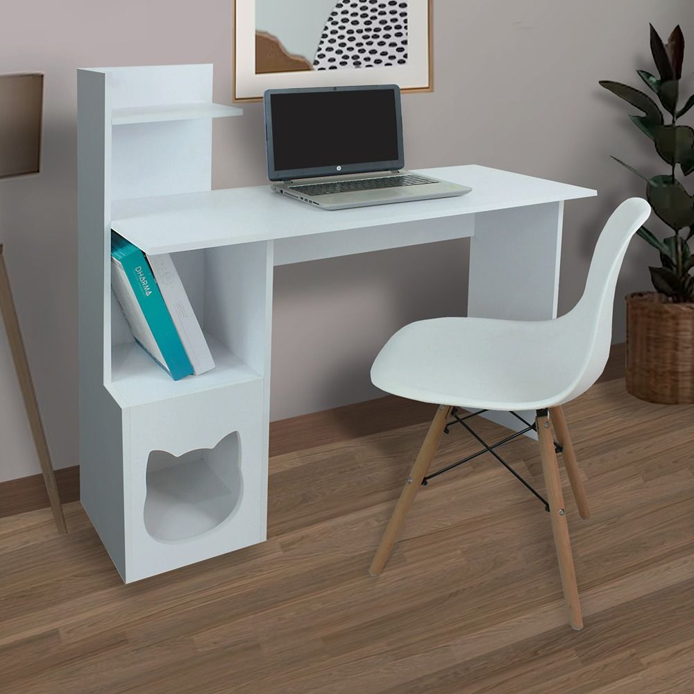 Combo Escritorio y Silla King Blanco 40 cm con Espacio para Mascota - Combos Oficina | Bylmo
