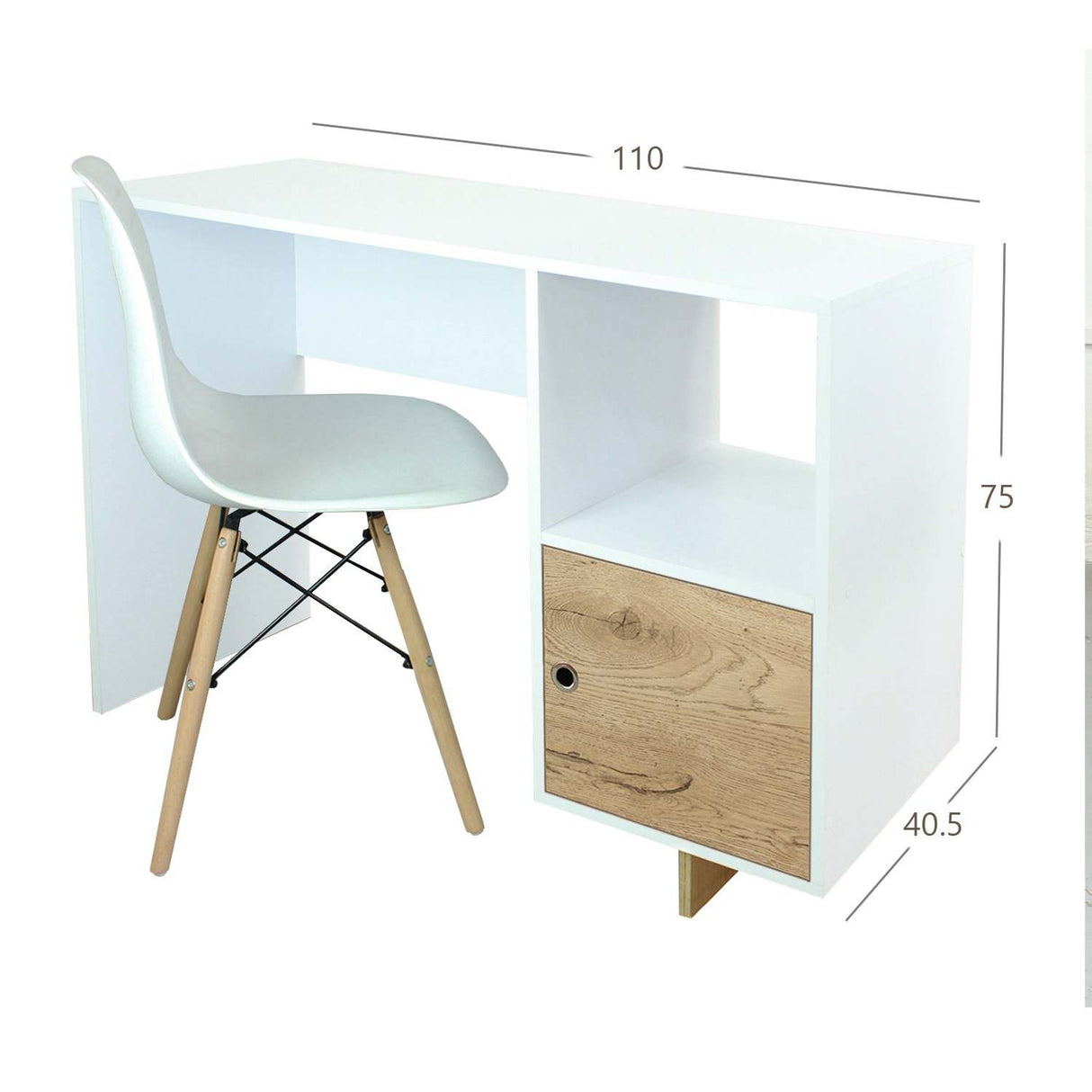 Combo Escritorio y Silla Linea Flow Blanco 110 cm con un Cajón - Combos Oficina | Bylmo