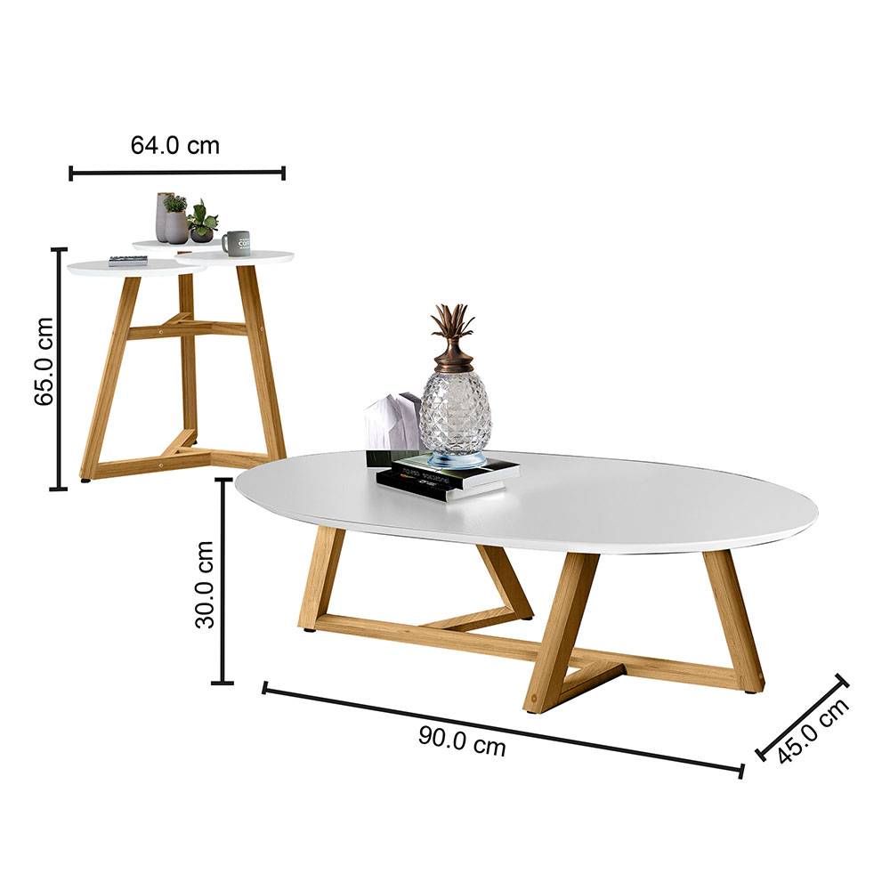 Combo Mesas Tampa y Buk Almendra y Blanco 90 cm - Mesas | Bylmo