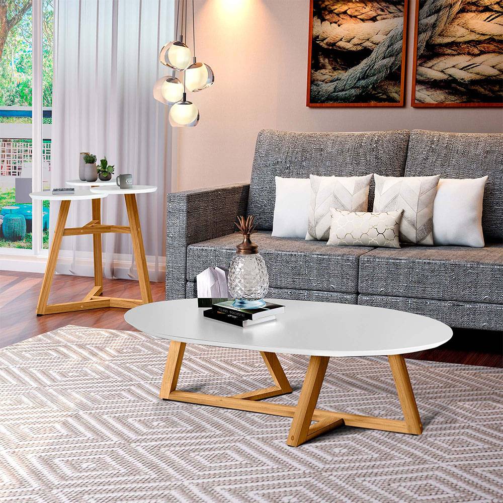 Combo Mesas Tampa y Buk Almendra y Blanco 90 cm - Mesas | Bylmo