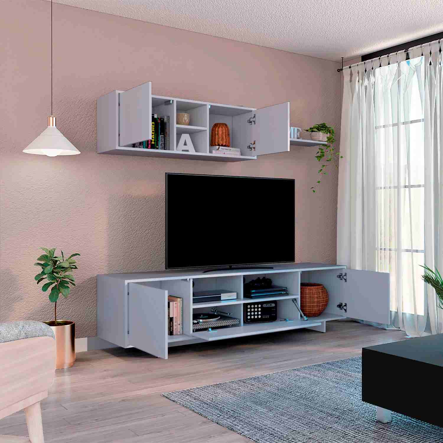 Mueble TV con Repisas Centro Diversión para TV hasta 140 cm Stand