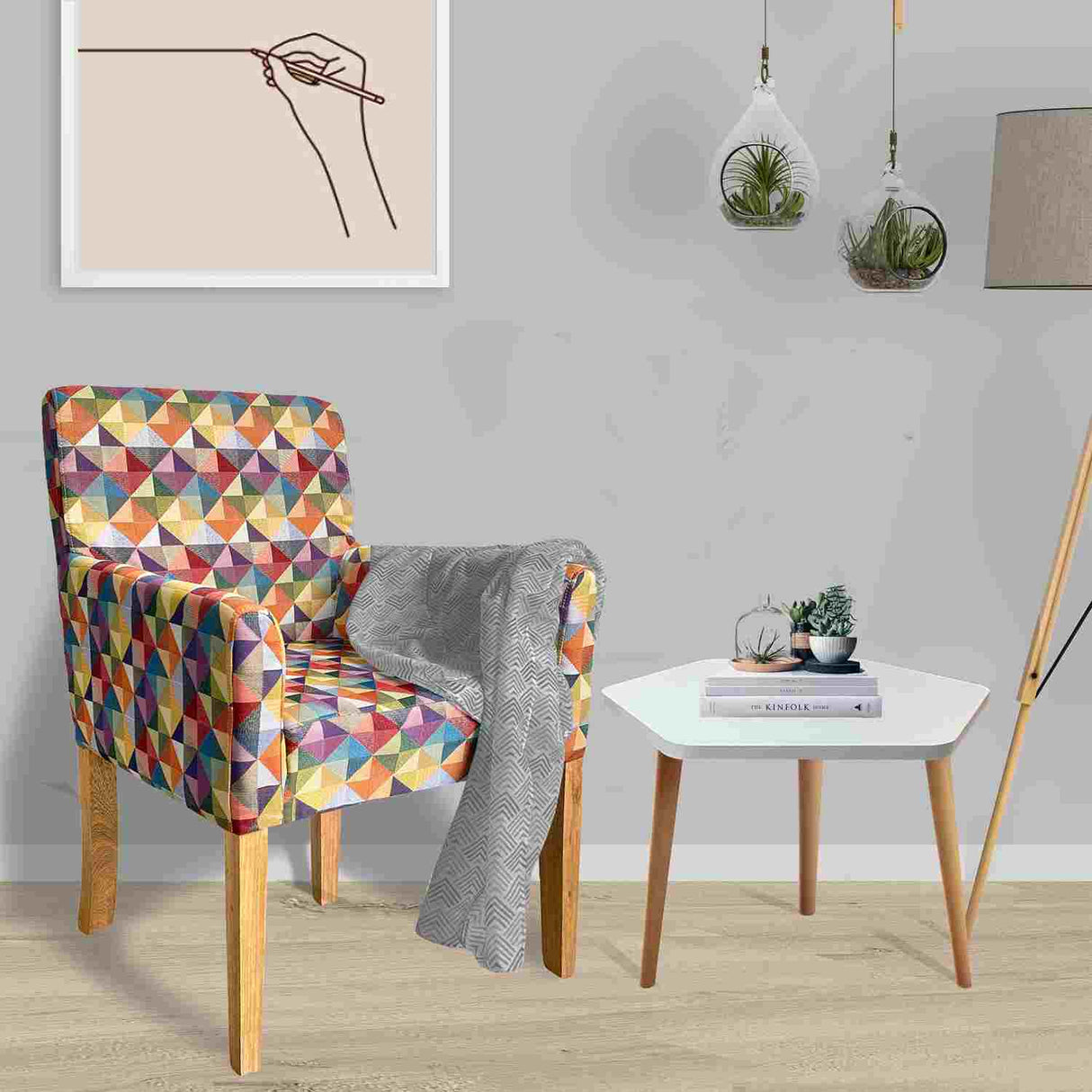 Combo Poltrona, Banqueta y Mesa Medicouch Multicolor 56 cm con Patas de Madera - Combos Sala | Bylmo
