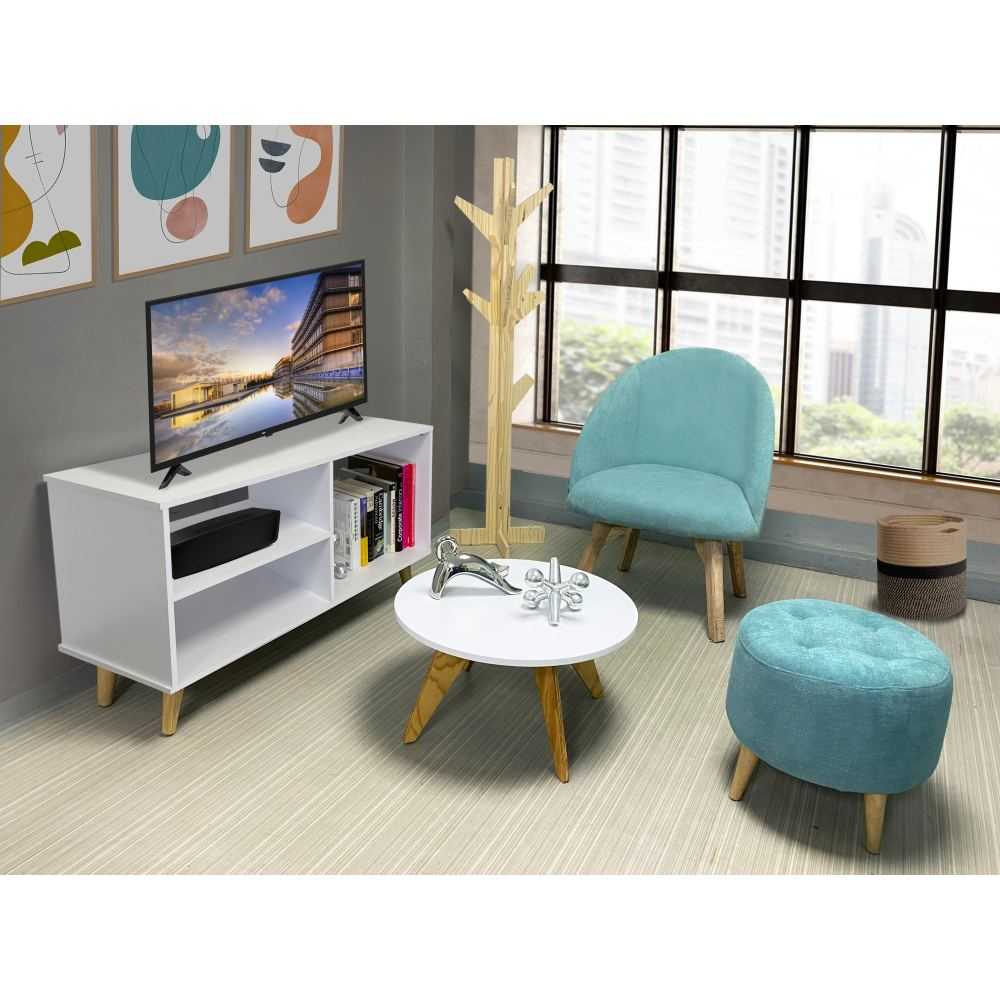 Combo Poltrona, Puff y Mesa para TV Azul 110 cm - Sillas | Bylmo