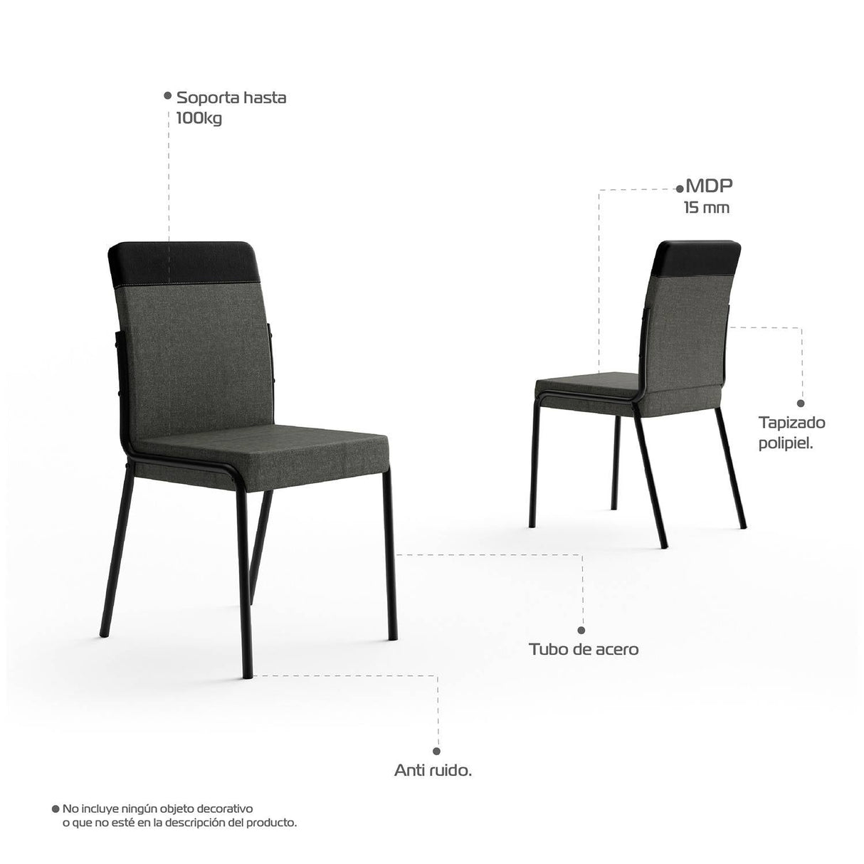 Comedor Imperial Grafito y Negro 93x93cm Cuadrado de Cuatro Puestos y con Cuatro Sillas - Comedores | Bylmo