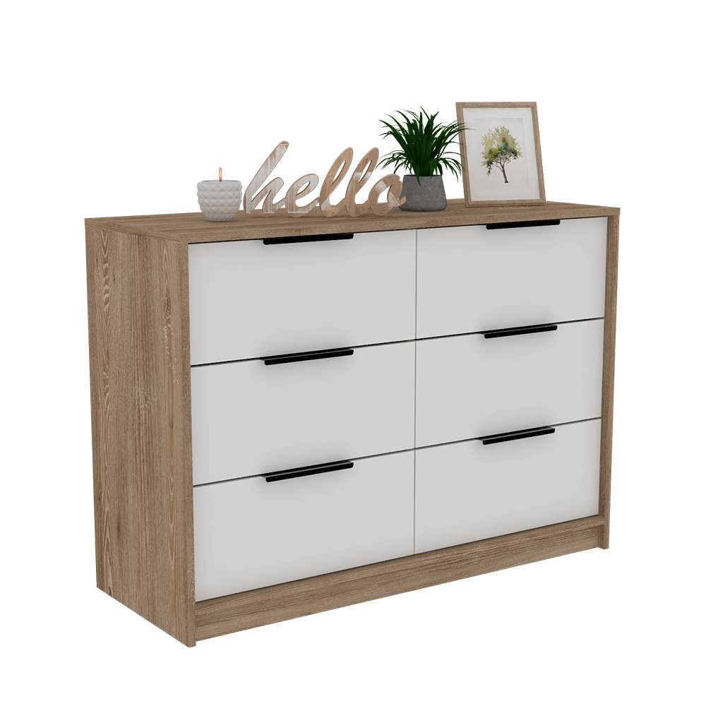 Cómoda Kaia Plus Miel y Blanco 107 cm con Cuatro Cajones y Dos Puertas - Cajoneras | Bylmo