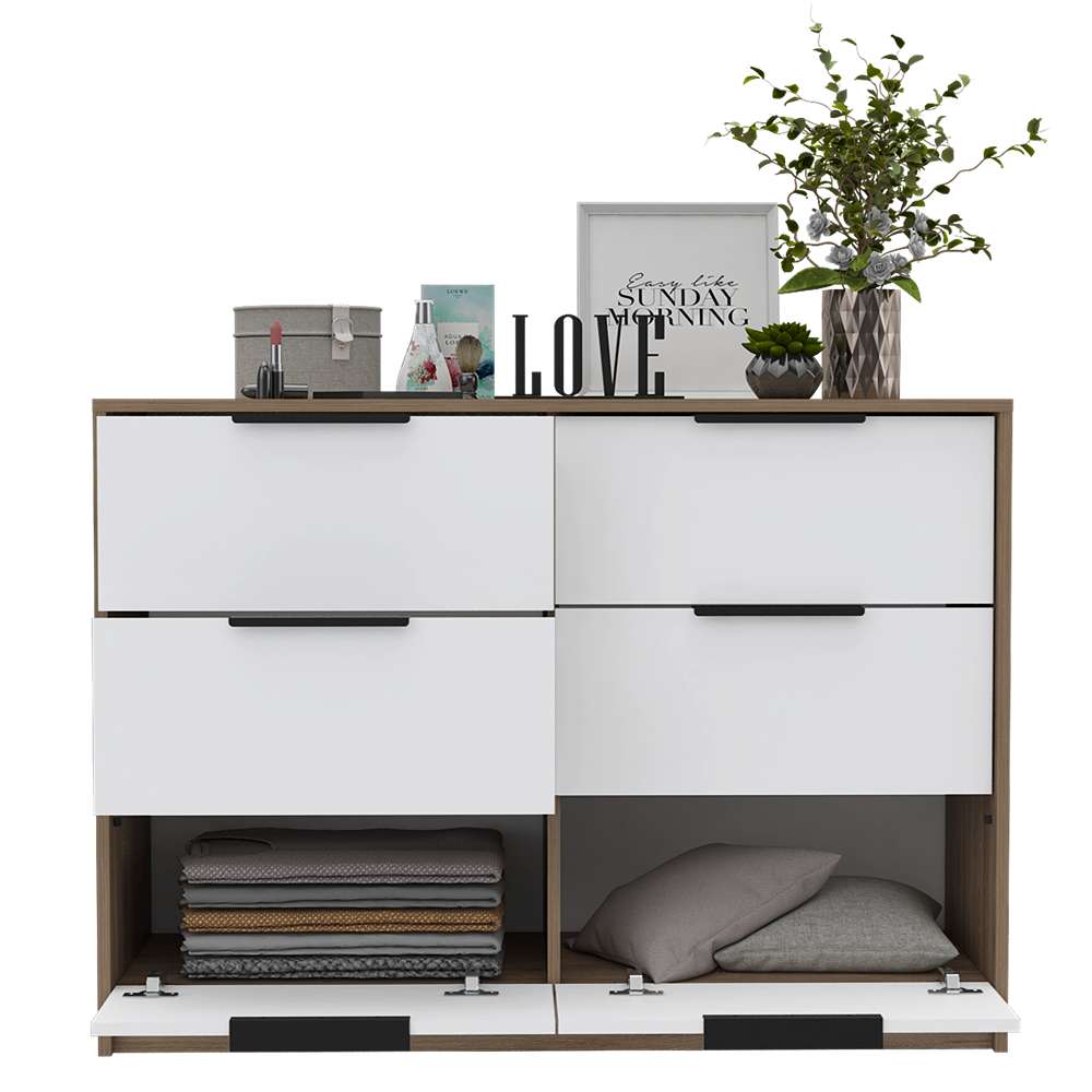 Cómoda Kaia Plus Miel y Blanco 107 cm con Cuatro Cajones y Dos Puertas - Cajoneras | Bylmo