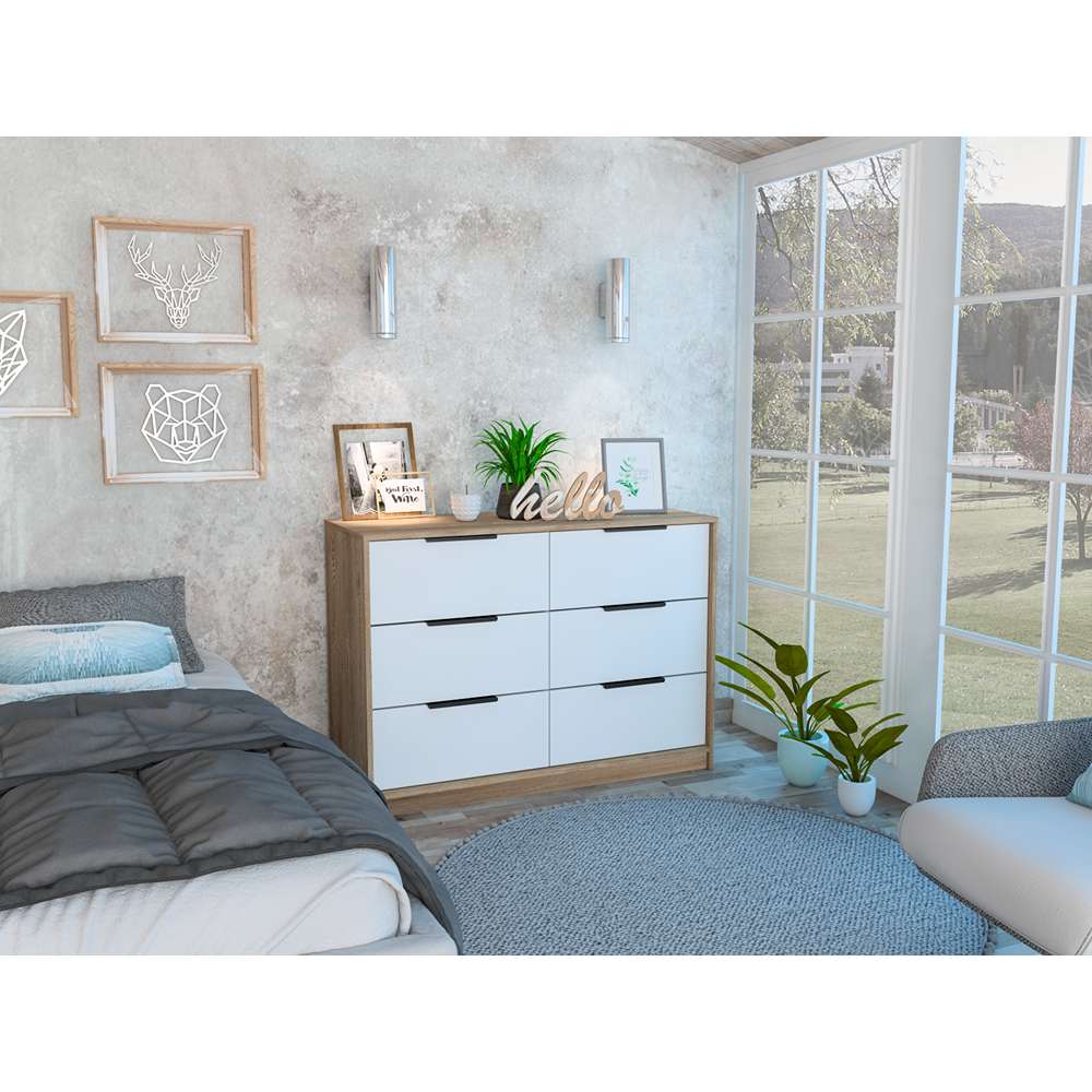 Cómoda Kaia Plus Miel y Blanco 107 cm con Cuatro Cajones y Dos Puertas - Cajoneras | Bylmo