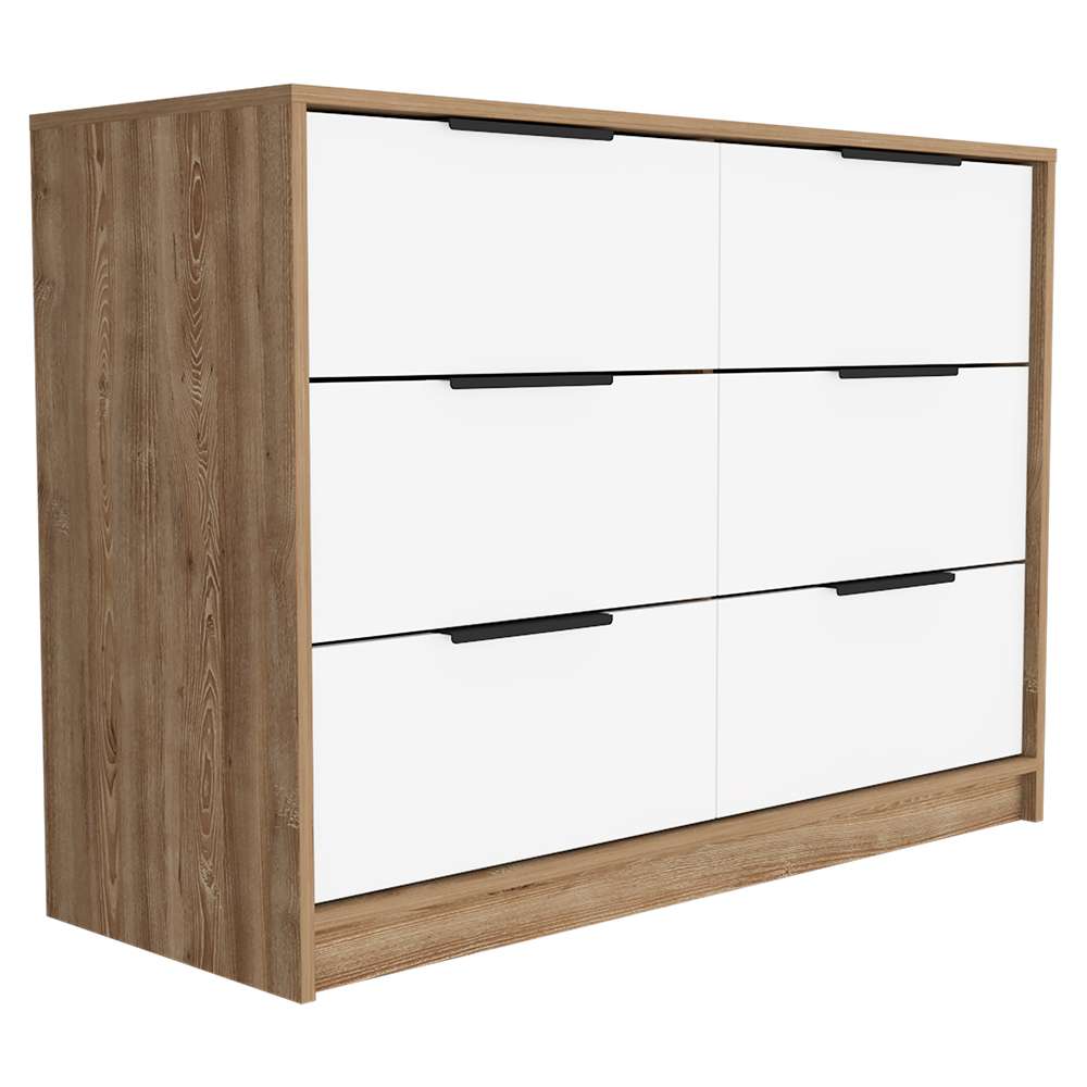 Cómoda Kaia Miel y Blanco 107x77.6cm De Tres Hileras con Seis Cajones - Cajoneras | Bylmo