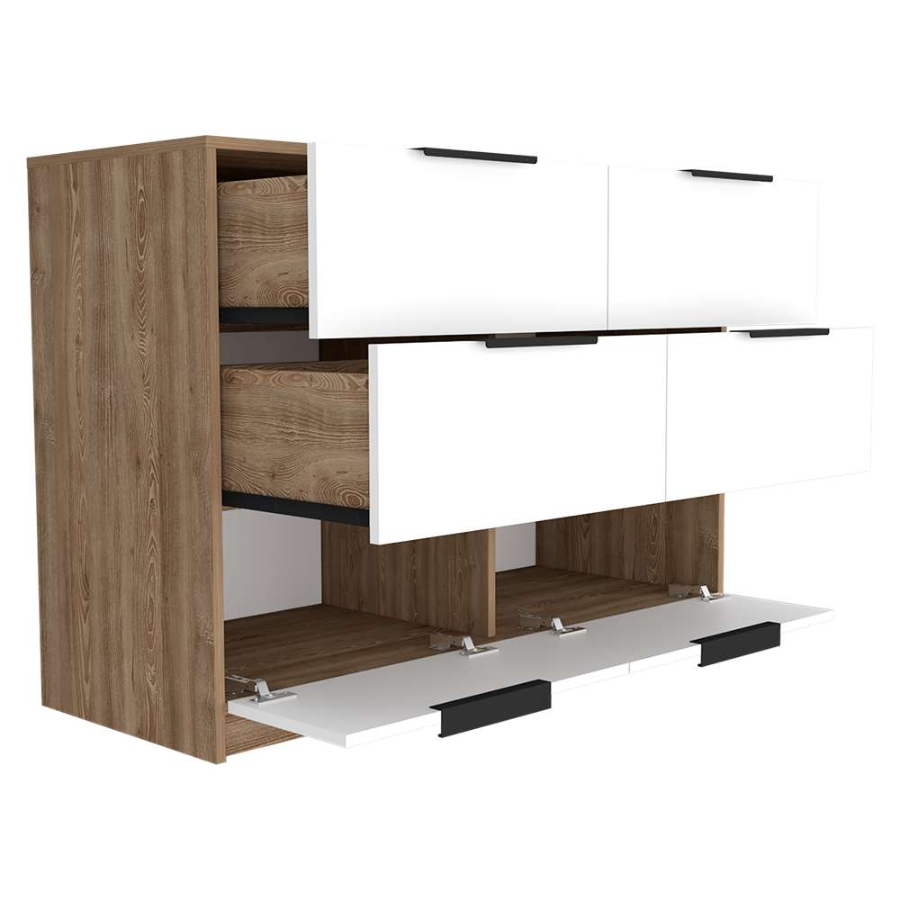 Cómoda Kaia Miel y Blanco 107x77.6cm De Tres Hileras con Seis Cajones - Cajoneras | Bylmo