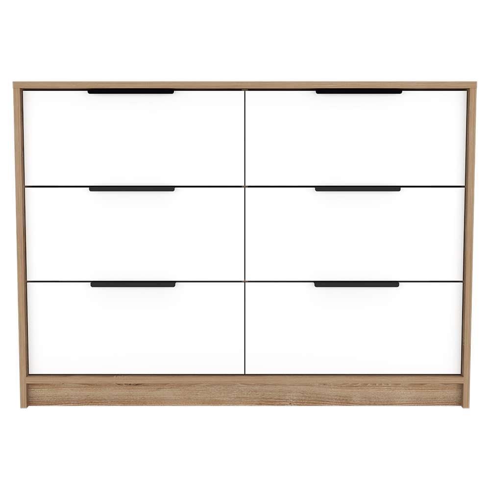 Cómoda Kaia Miel y Blanco 107x77.6cm De Tres Hileras con Seis Cajones - Cajoneras | Bylmo