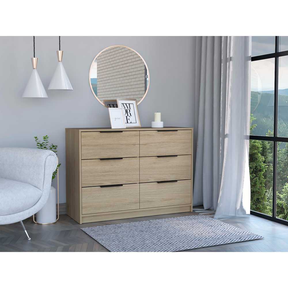 Cómoda Kaia Rovere y Blanco 107x77.6cm De Tres Hileras con Seis Cajones - Cajoneras | Bylmo