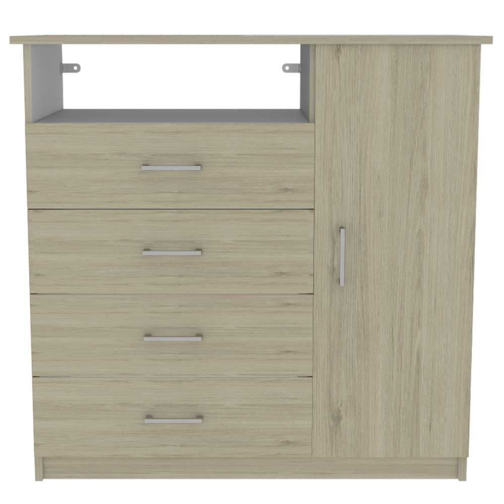 Cómoda Z 91 Rovere y Blanco 91x88.6cm De Cuatro Hileras con Cuatro Cajones y con Espacio para TV - Cajoneras | Bylmo