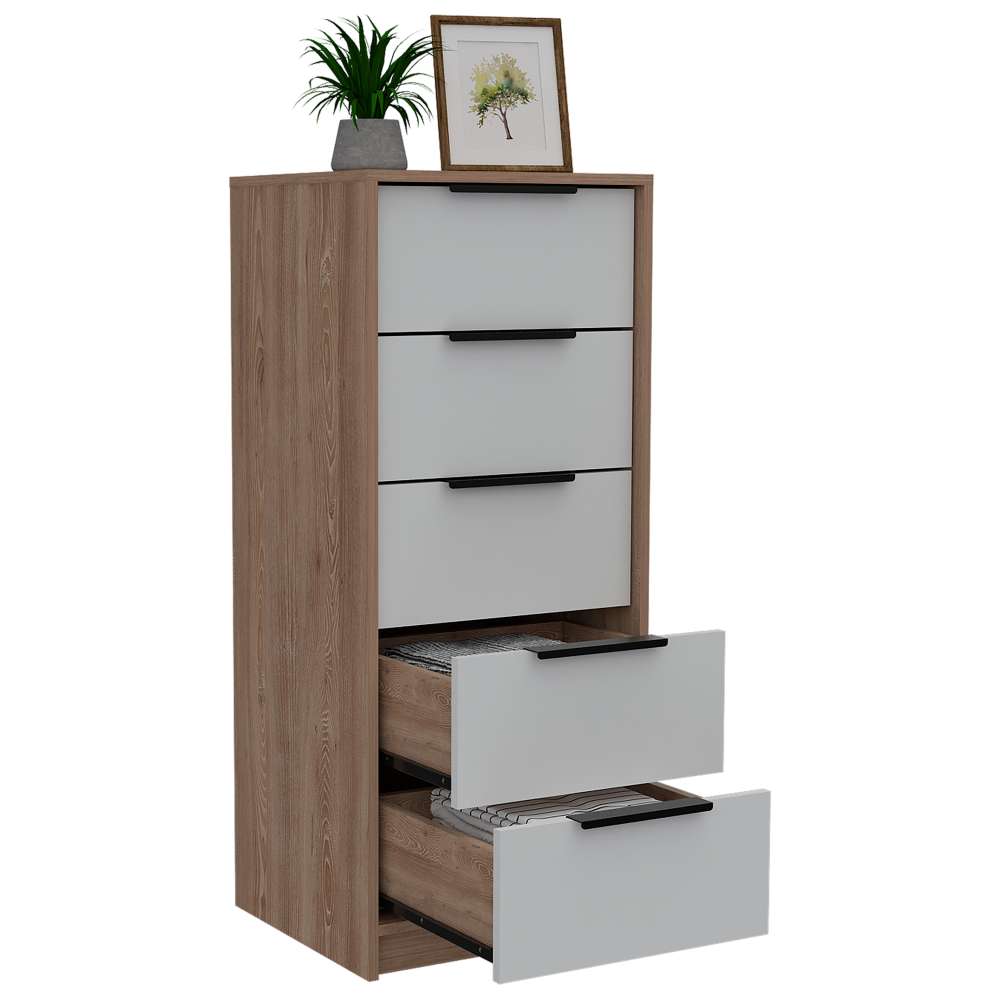 Cómoda Kaia Blanco 45x107.8cm De Cinco Hileras con Cinco Cajones - Cajoneras | Bylmo