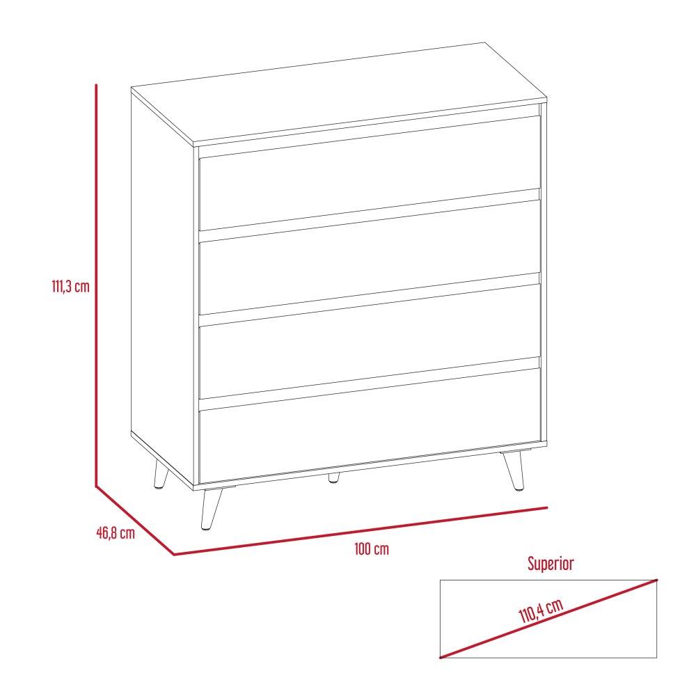 Cómoda Loira Siena 100 cm con Cuatro Cajones - Cajoneras | Bylmo