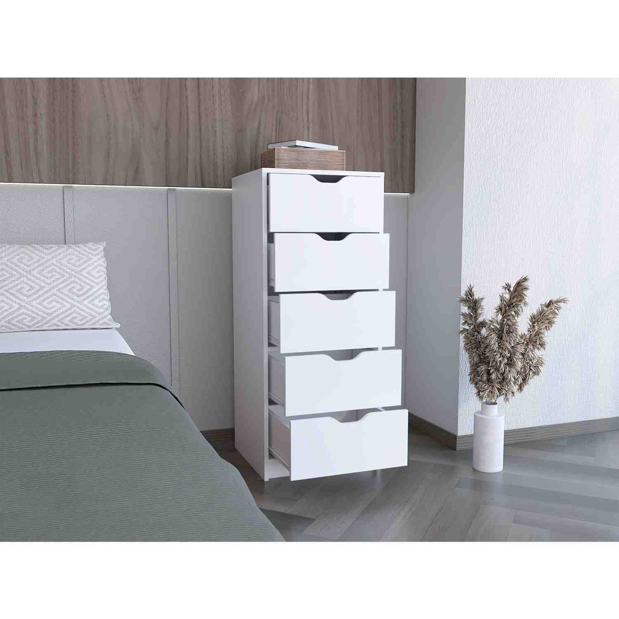 Cómoda Basilea Blanco 45x108cm De Cinco Hileras con Cinco Cajones - Cajoneras y Comodas | Bylmo