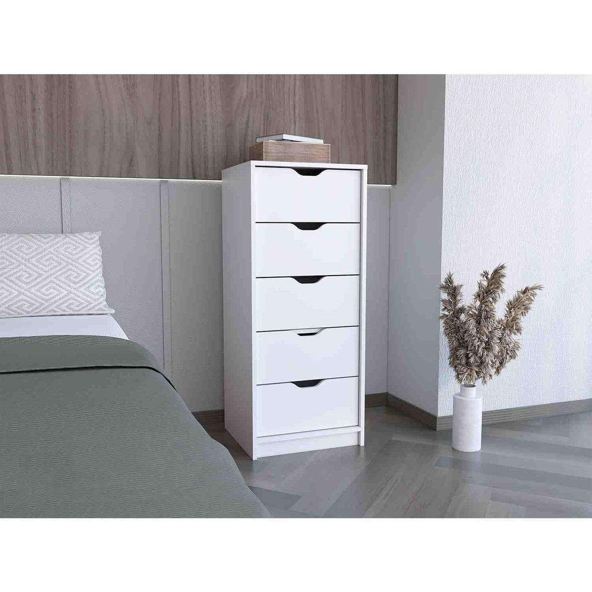 Cómoda Basilea Blanco 45x108cm De Cinco Hileras con Cinco Cajones - Cajoneras y Comodas | Bylmo