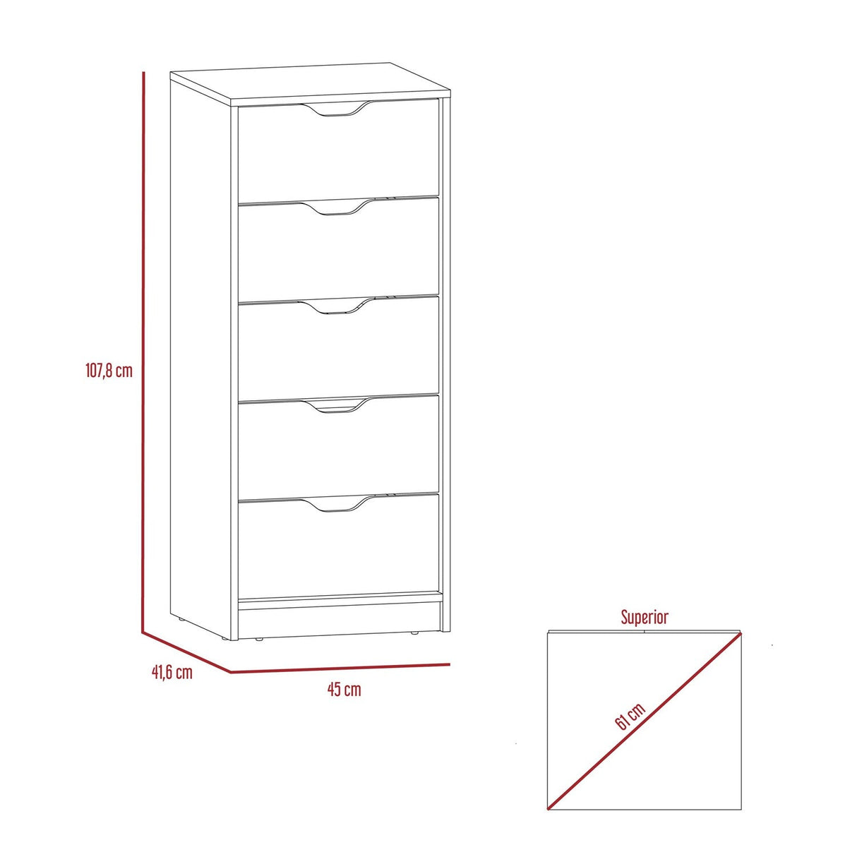 Cómoda Basilea Duna 45x108cm De Cinco Hileras con Cinco Cajones - Cajoneras y Comodas | Bylmo