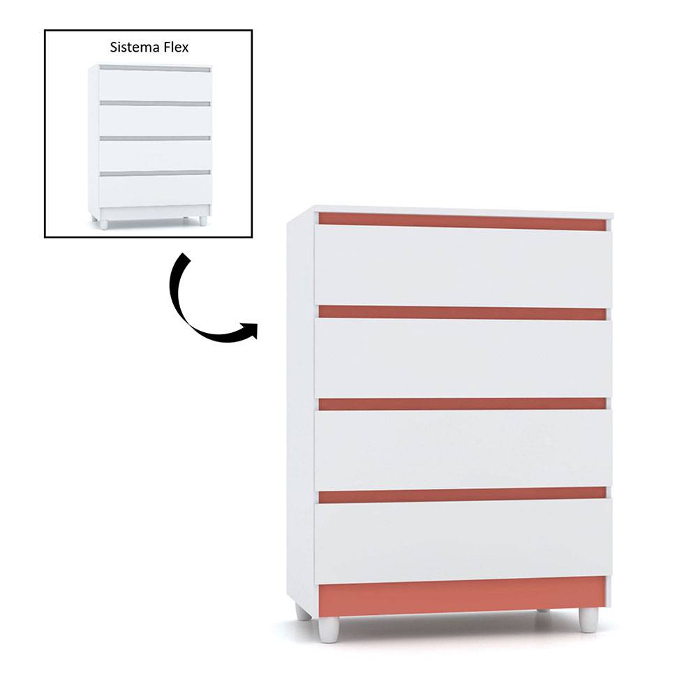 Cómoda Caliu Blanco y Rosado 70x98.5cm De Cuatro Hileras con Cuatro Cajones - Cajoneras | Bylmo