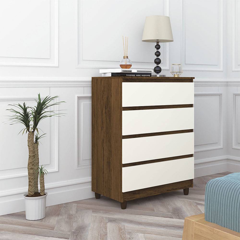 Cómoda Caliu Marron y Blanco Apagado 70x98.5cm De Cuatro Hileras con Cuatro Cajones - Cajoneras | Bylmo