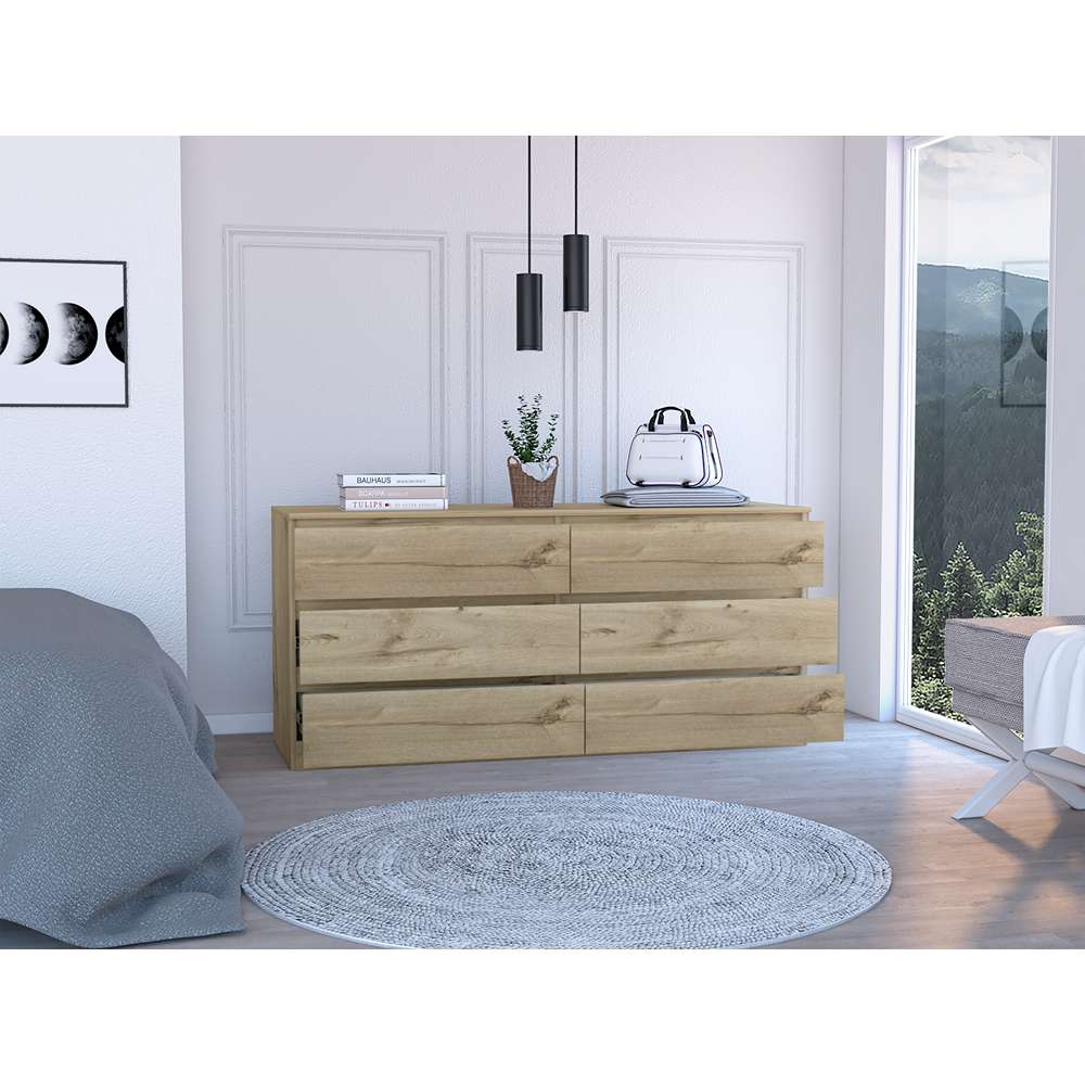 Cómoda Asteria Duna y Blanco 153 cm con Seis Cajones - Cajoneras | Bylmo