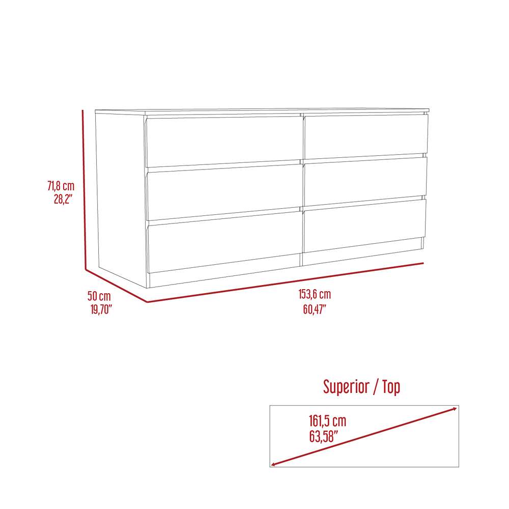 Cómoda Asteria Duna y Blanco 153 cm con Seis Cajones - Cajoneras | Bylmo