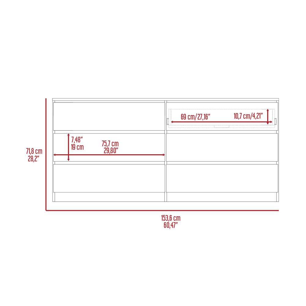 Cómoda Asteria Duna y Blanco 153 cm con Seis Cajones - Cajoneras | Bylmo