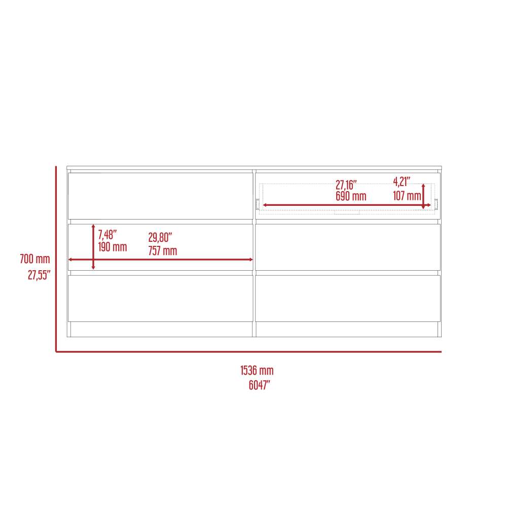 Cómoda Asteria Wengue 153.6x71.8cm De Tres Hileras con Tres Cajones - Cajoneras | Bylmo