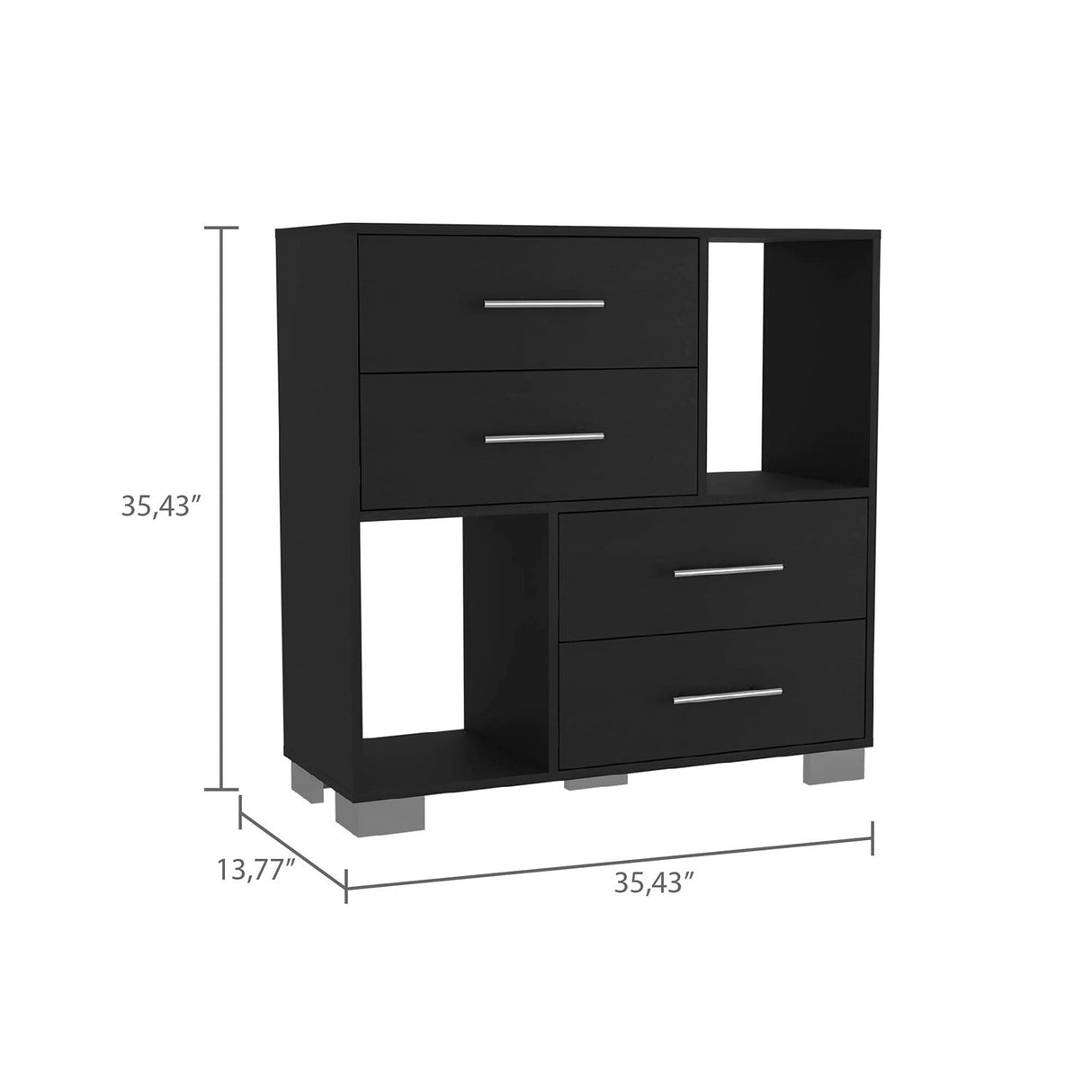 Cómoda Eleganza Wengue 90 cm con Cuatro Cajones y Entrepaños - Cajoneras y Comodas | Bylmo