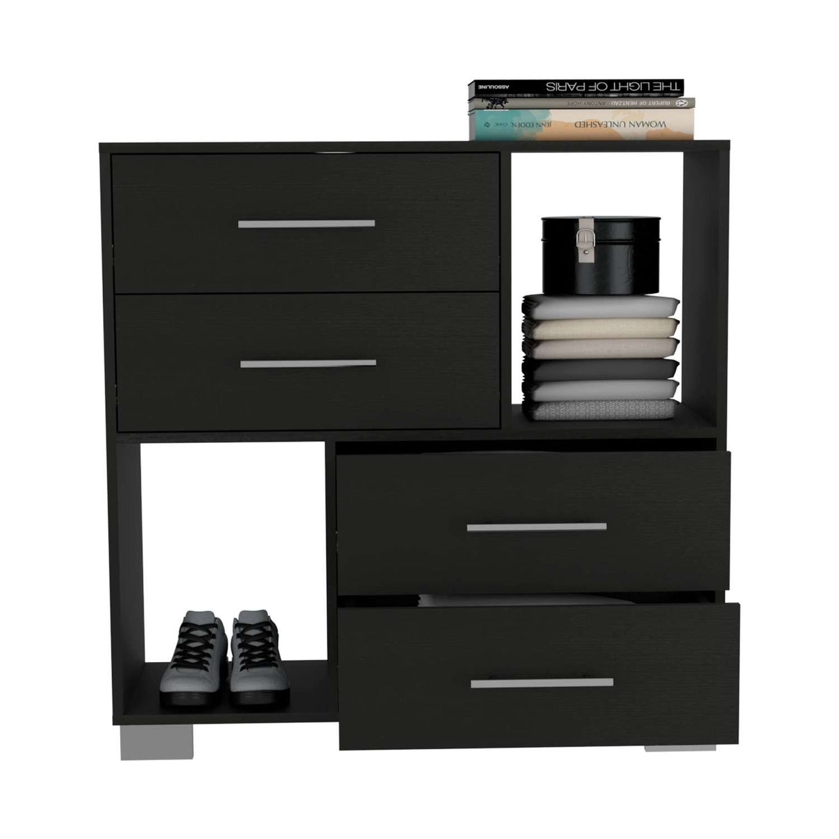 Cómoda Eleganza Wengue 90 cm con Cuatro Cajones y Entrepaños - Cajoneras y Comodas | Bylmo