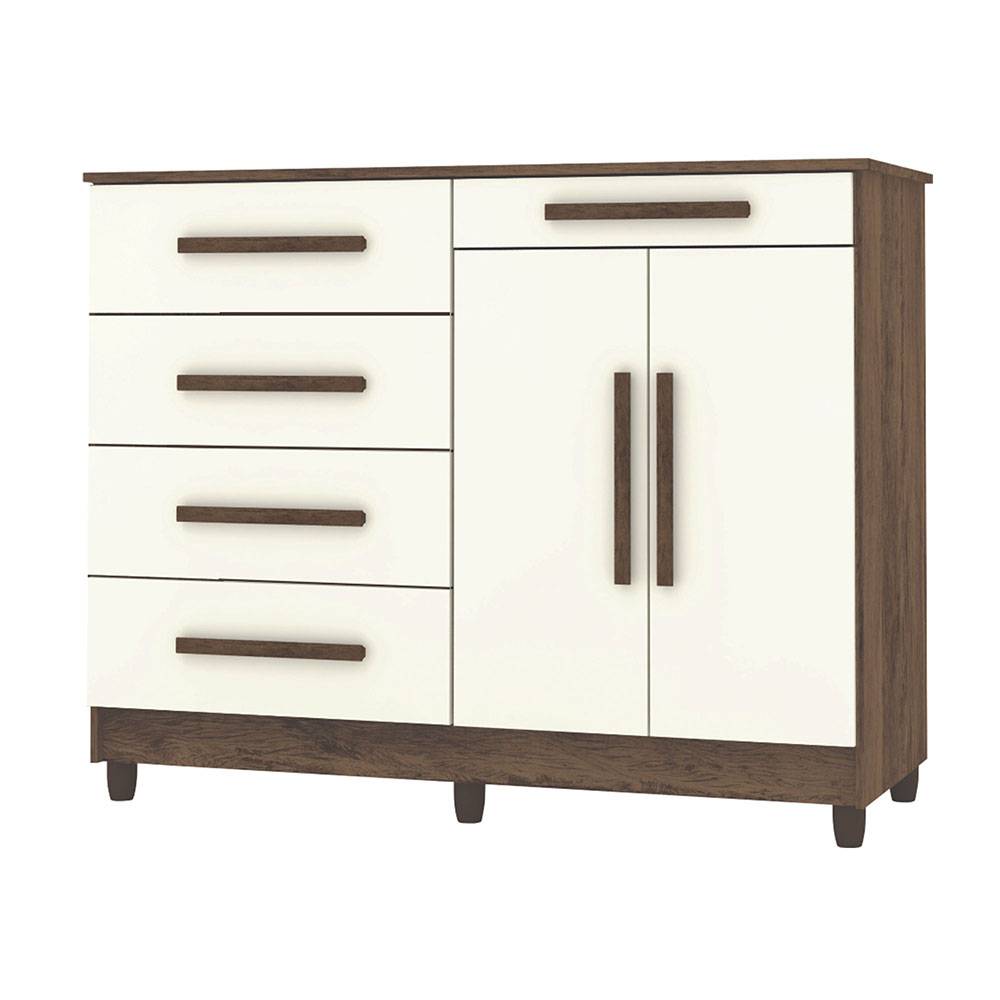 Cómoda Ginesta Marron y Blanco Apagado 122x96.5cm De Cinco Hileras con Cinco Cajones - Cajoneras | Bylmo