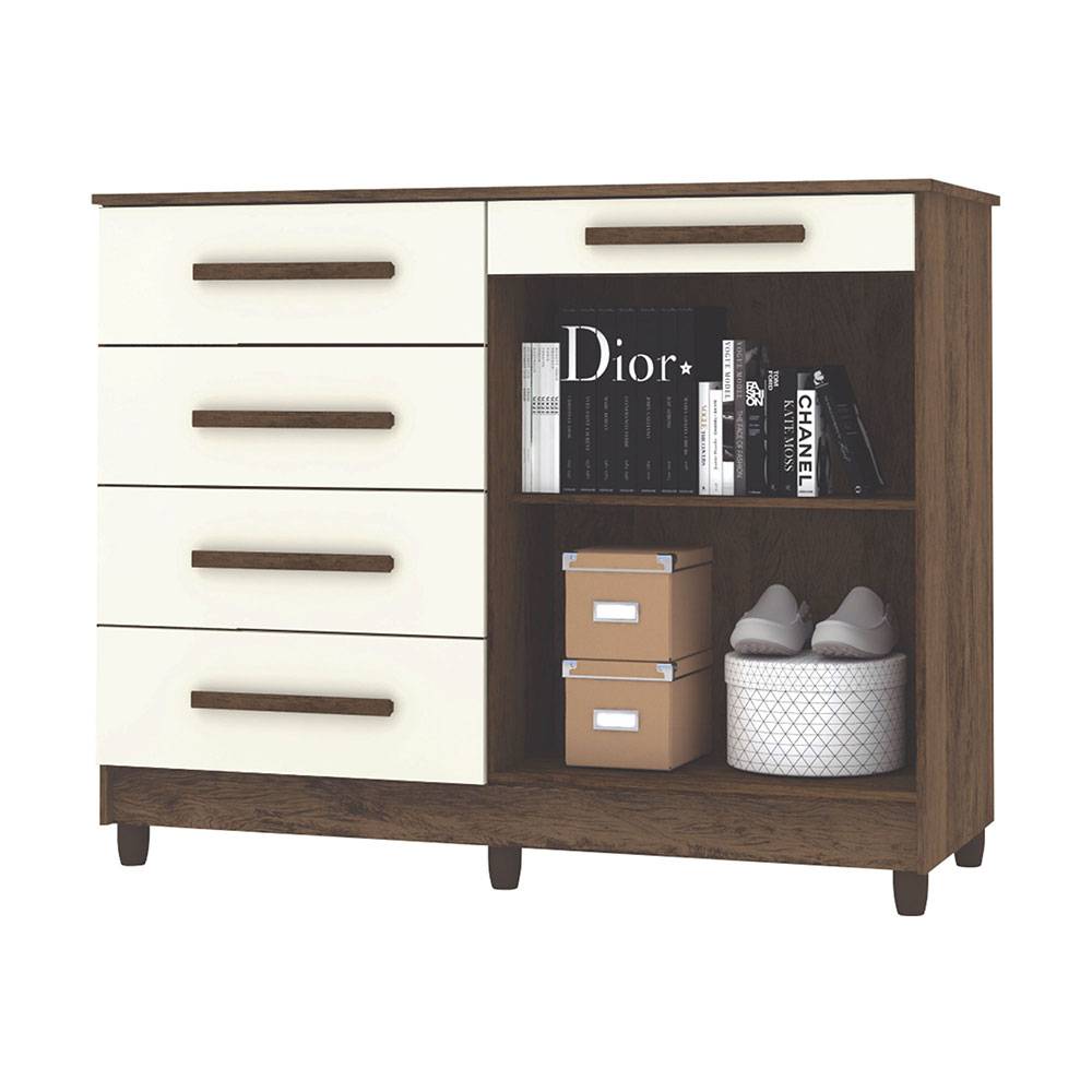 Cómoda Ginesta Marron y Blanco Apagado 122x96.5cm De Cinco Hileras con Cinco Cajones - Cajoneras | Bylmo