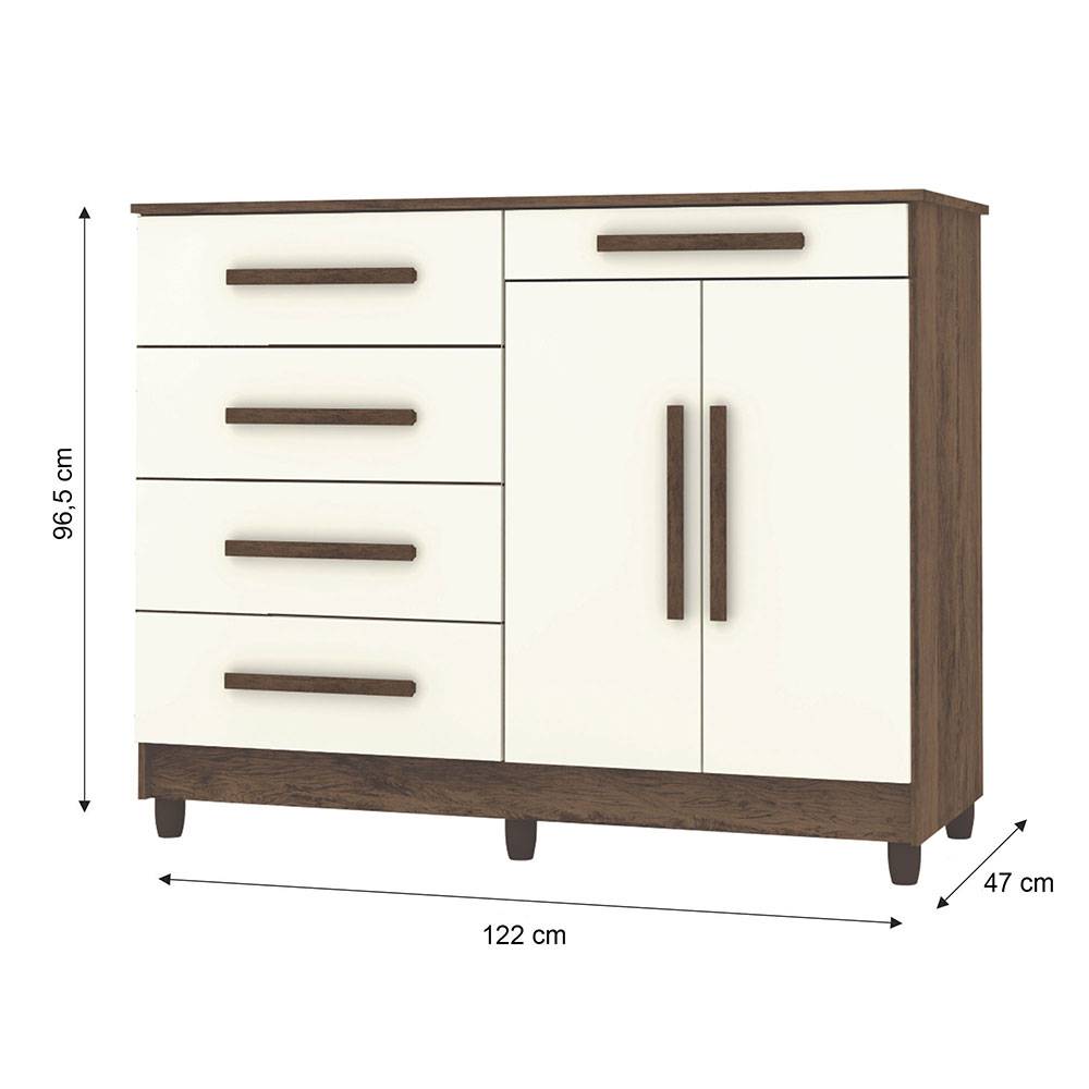 Cómoda Ginesta Marron y Blanco Apagado 122x96.5cm De Cinco Hileras con Cinco Cajones - Cajoneras | Bylmo