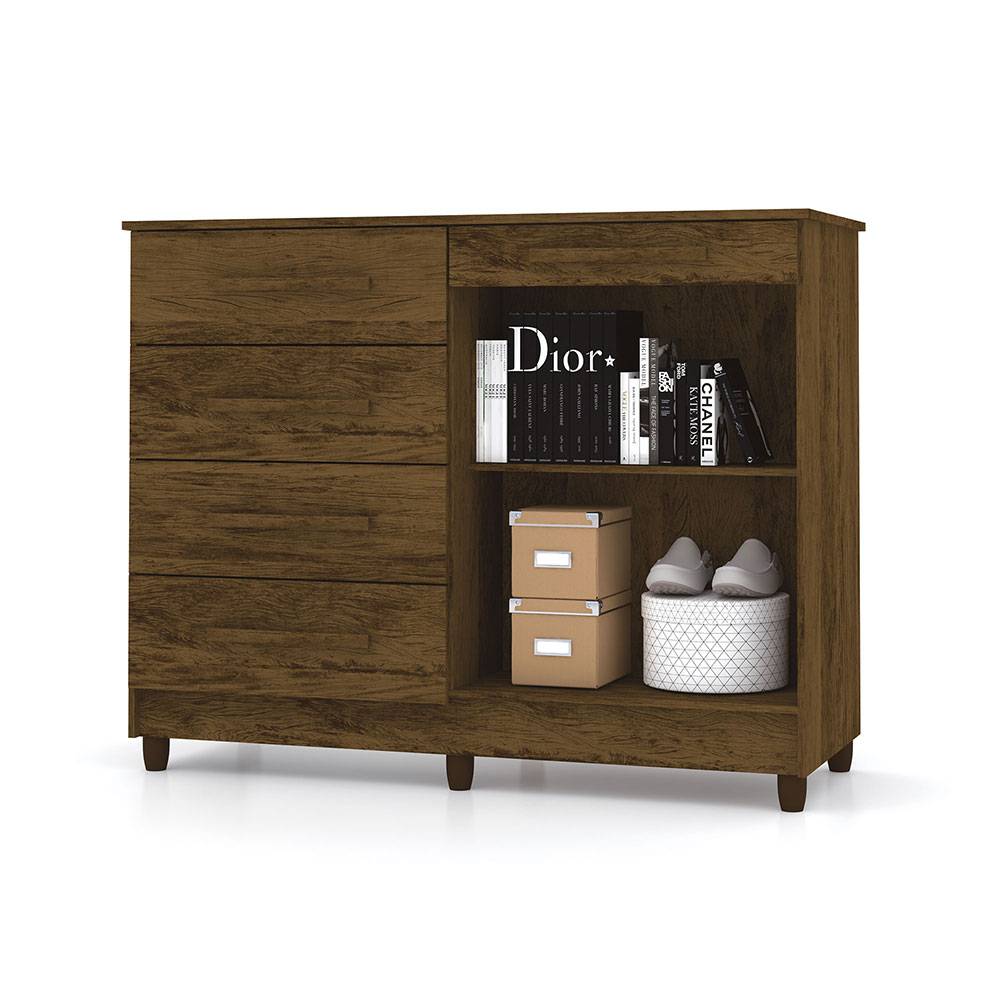 Cómoda Ginesta Marron 122x96.5cm De Cinco Hileras con Cinco Cajones - Cajoneras | Bylmo