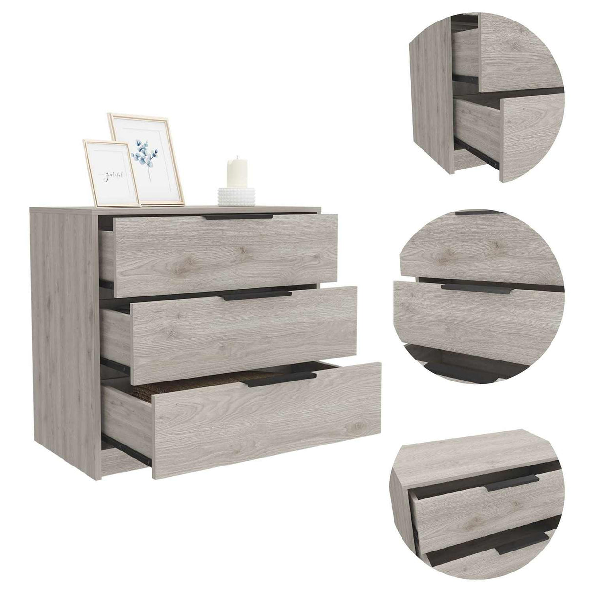 Cómoda Kaia Ceniza 70x69cm De Tres Hileras con Tres Cajones - Cajoneras y Comodas | Bylmo