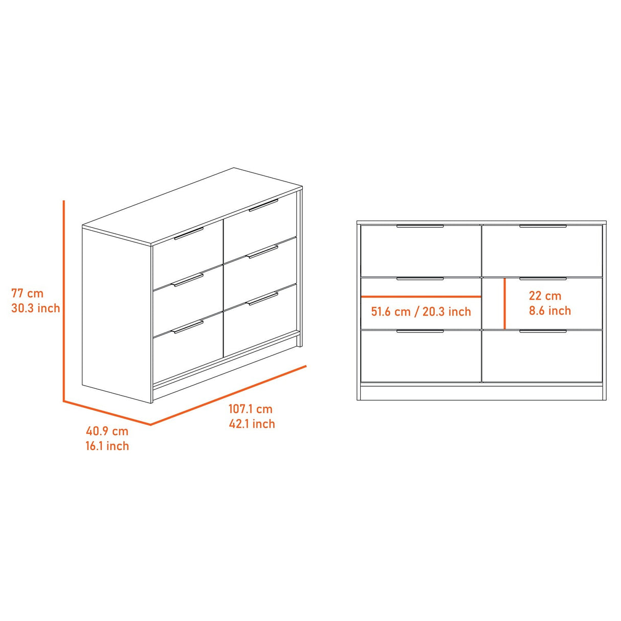 Cómoda Kaia Wengue 107x78cm De Tres Hileras con Tres Cajones - Cajoneras y Comodas | Bylmo