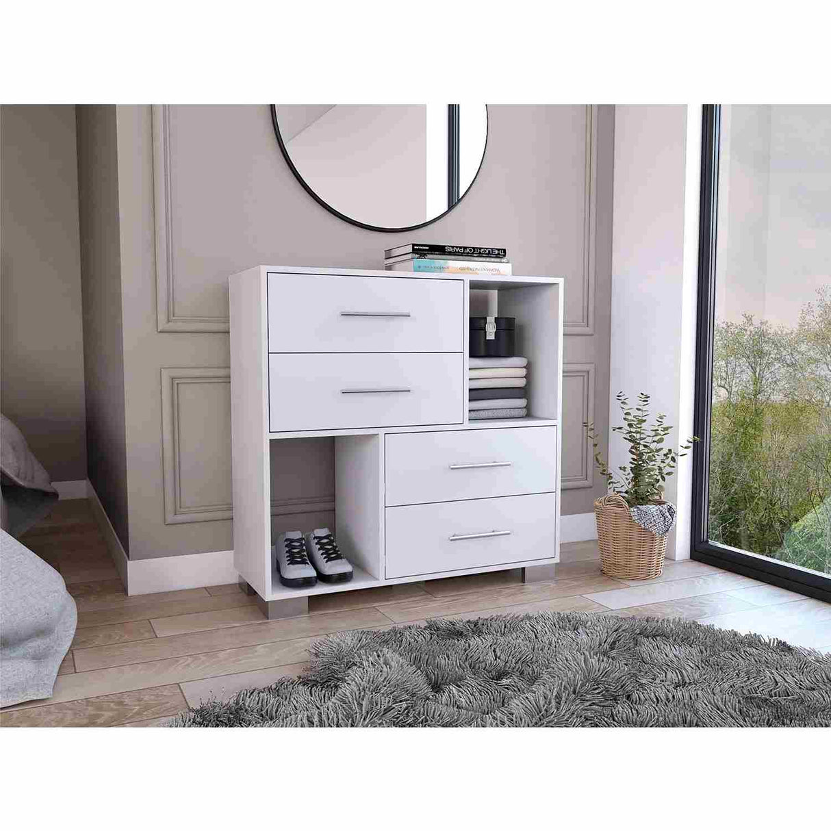 Cómoda Krista Blanco 90x90cm De Cuatro Hileras con Cuatro Cajones - Cajoneras y Comodas | Bylmo