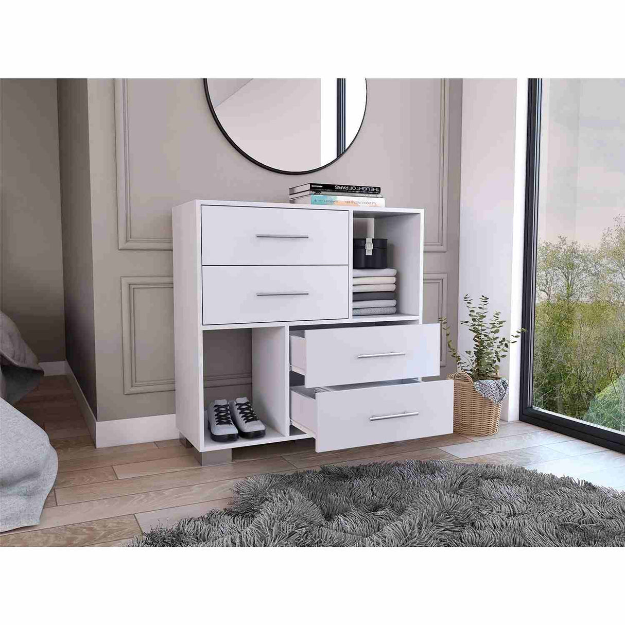 Cómoda Krista Blanco 90x90cm De Cuatro Hileras con Cuatro Cajones - Cajoneras y Comodas | Bylmo