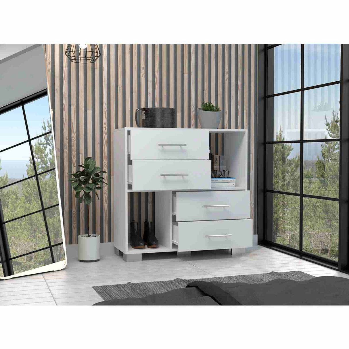 Cómoda Krista Blanco 90x90cm De Cuatro Hileras con Cuatro Cajones - Cajoneras y Comodas | Bylmo