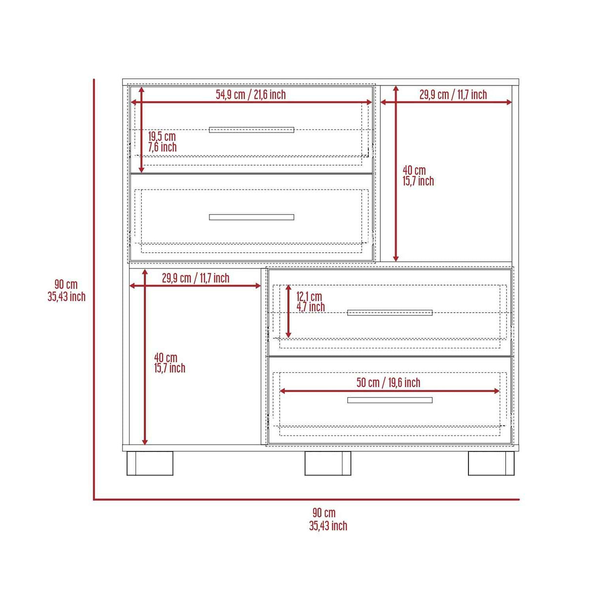 Cómoda Krista Blanco 90x90cm De Cuatro Hileras con Cuatro Cajones - Cajoneras y Comodas | Bylmo