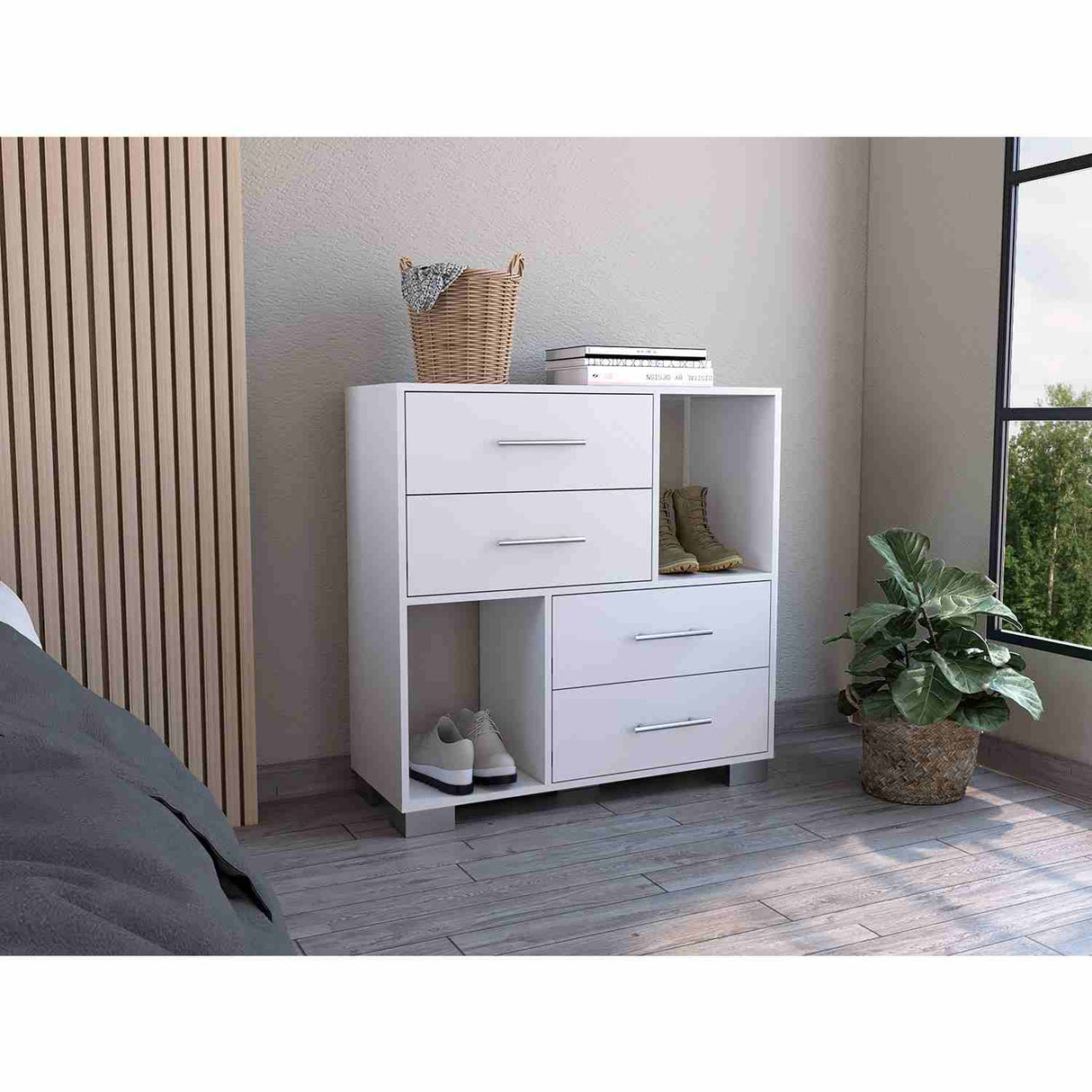 Cómoda Krista Blanco 90x90cm De Cuatro Hileras con Cuatro Cajones - Cajoneras y Comodas | Bylmo