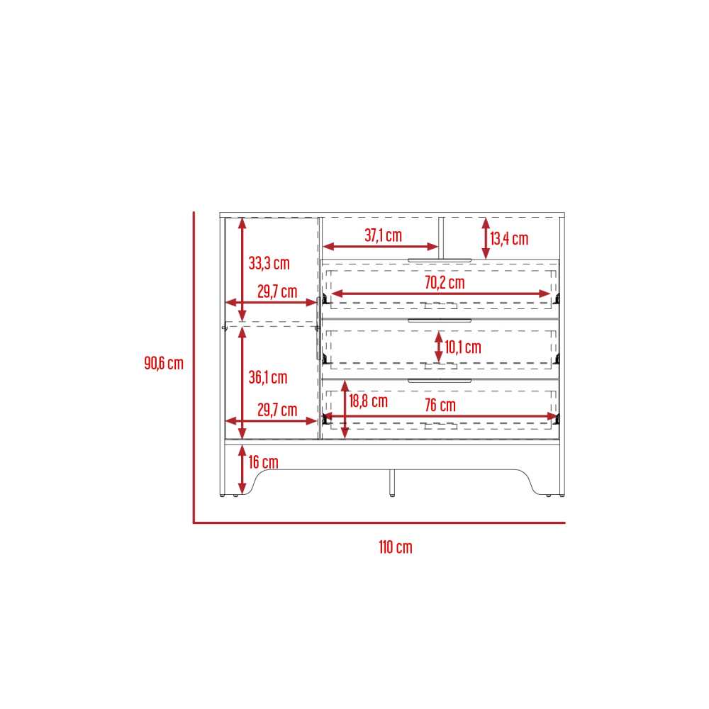 Cómoda Logan Duna y Blanco 110 cm con Tres Cajones y Una Puerta - Cajoneras | Bylmo