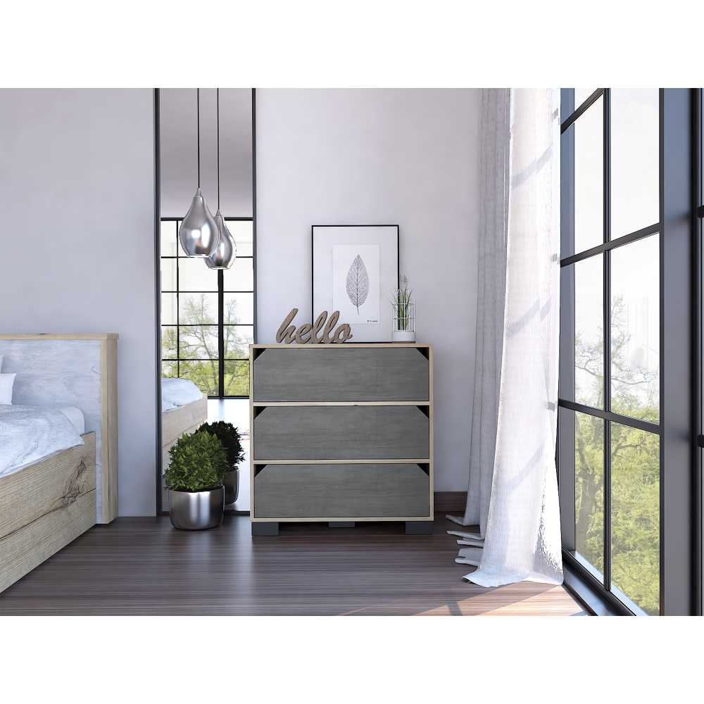 Cómoda Loira Duna y Cemento 72 cm con Tres Cajones - Cajoneras | Bylmo