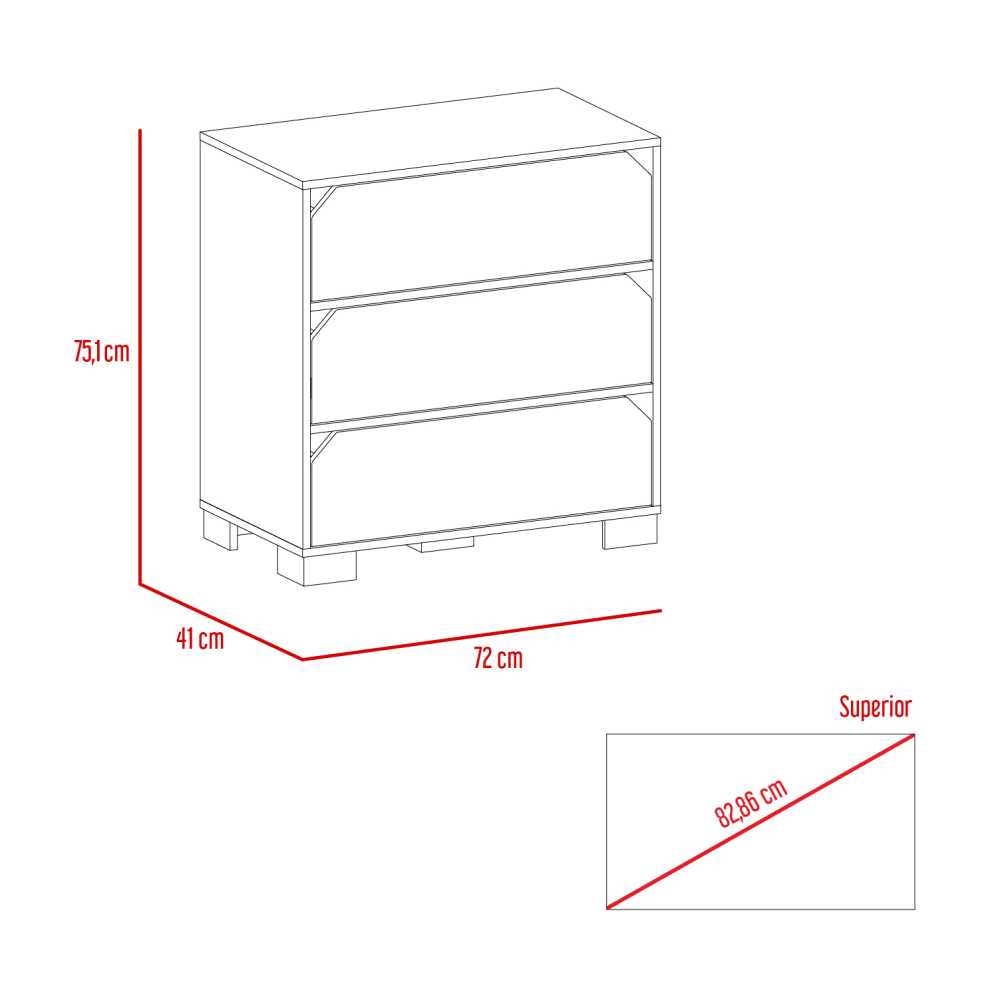 Cómoda Loira Duna y Cemento 72 cm con Tres Cajones - Cajoneras | Bylmo